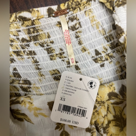 Free People Jaymes Midi Dress Pastry Cream Size XS Boho Milkmaid Smocked Floral - Picture 8 of 16